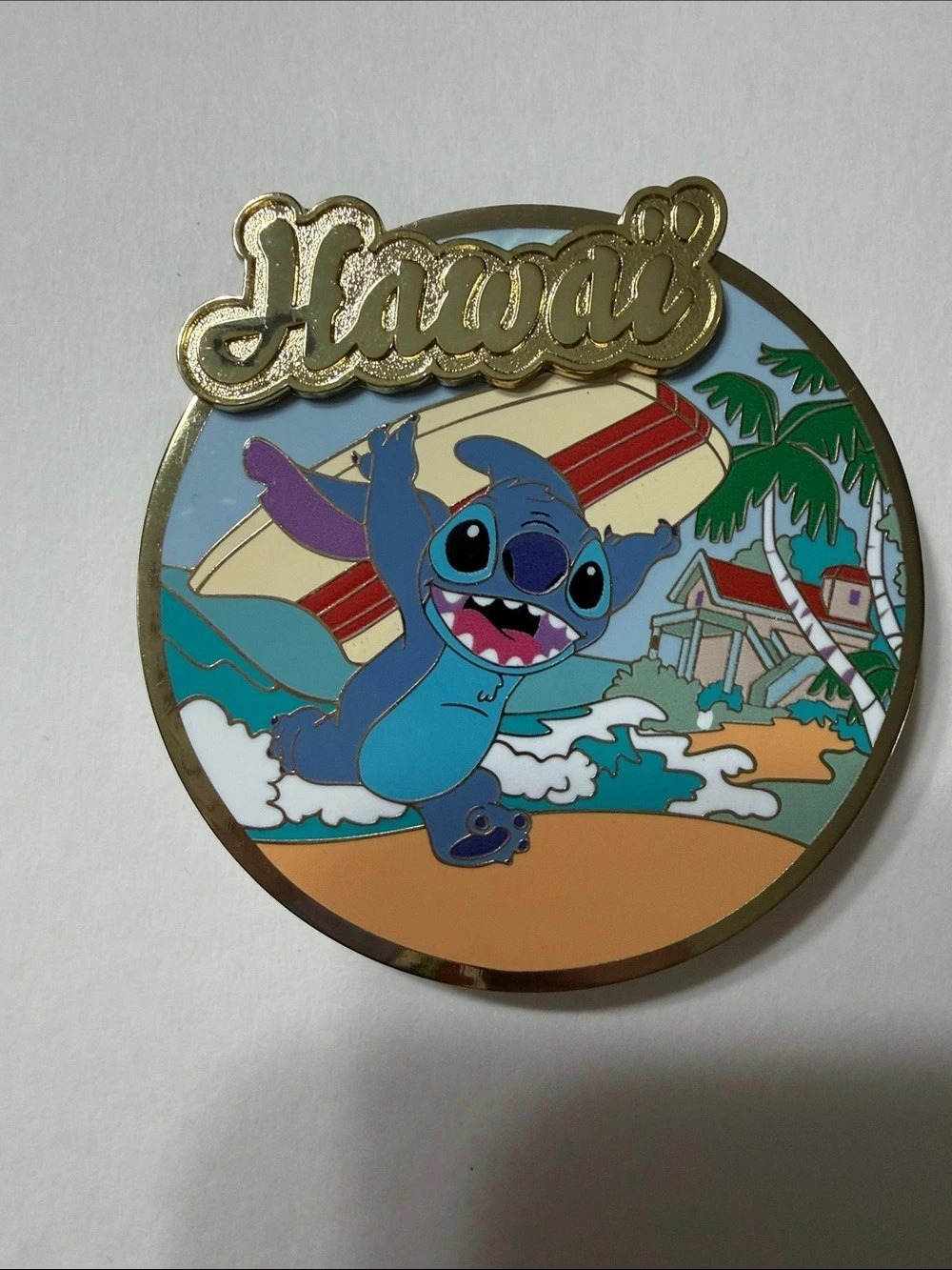 Disney Stitch Hawaii Round Enamel Pin Blue & Gold